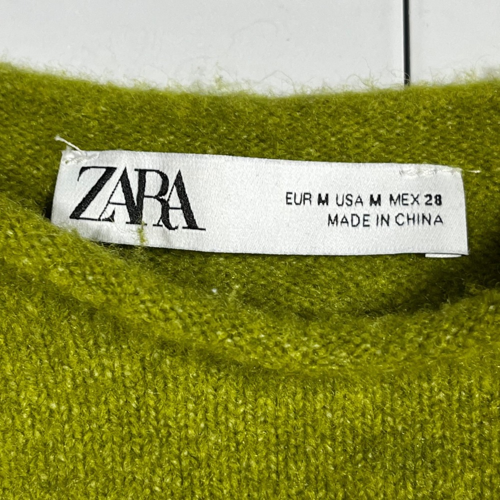 Zara Preppy Old Money Fisherman Rollneck Knit Sweater Chartreuse Cropped Medium - Picture 5 of 8